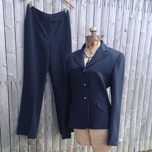 New Tahari embroidered black blazer jacket & slacks straight leg pants womens 6